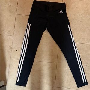 Adidas Black Leggings with White Stripes Size Small Excellent Condition Cotton